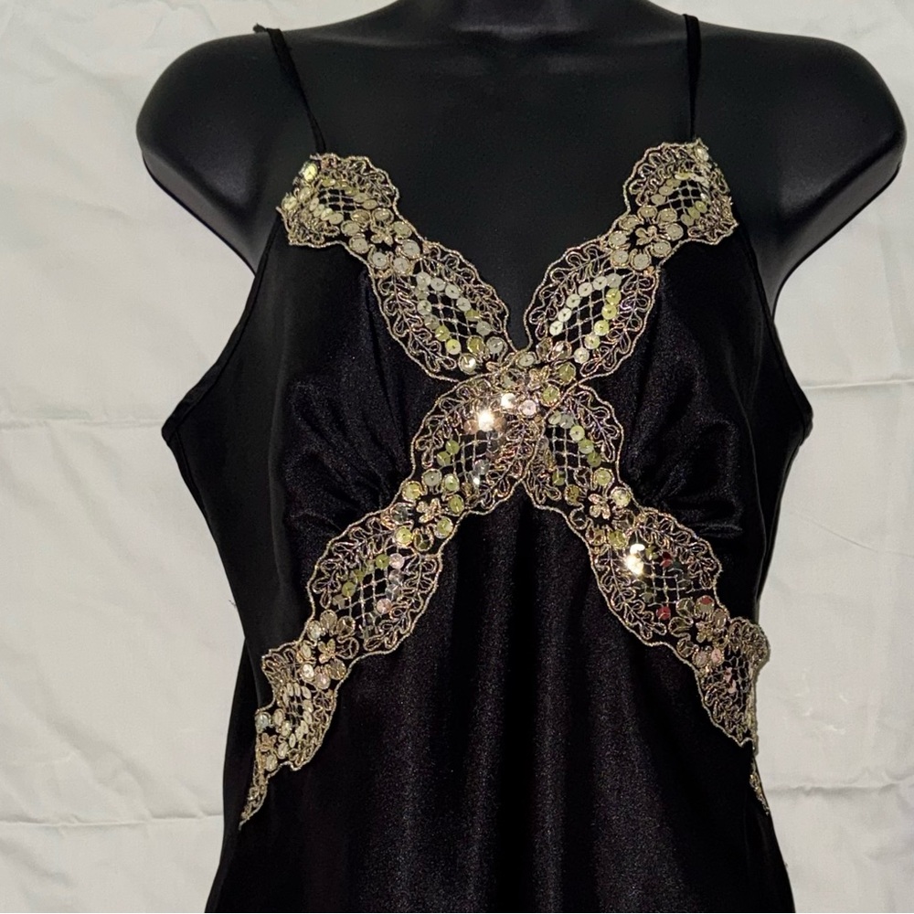 Y2K Gold Sequin Black Satin Camisole